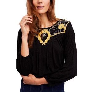 Free People Crepe Crop 3/4 Sleeve‎ Blouse size L BIN O